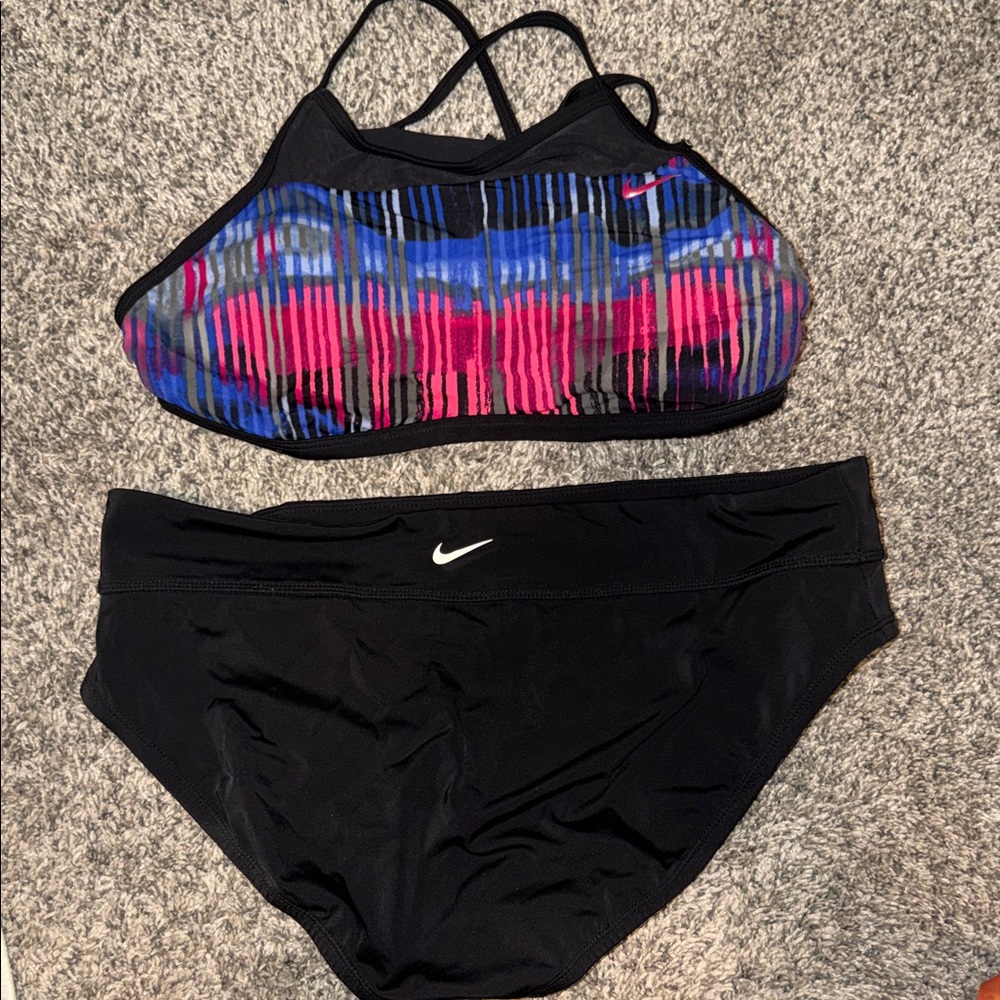 Nike Women's Black Bikini with Pink and Blue Accents